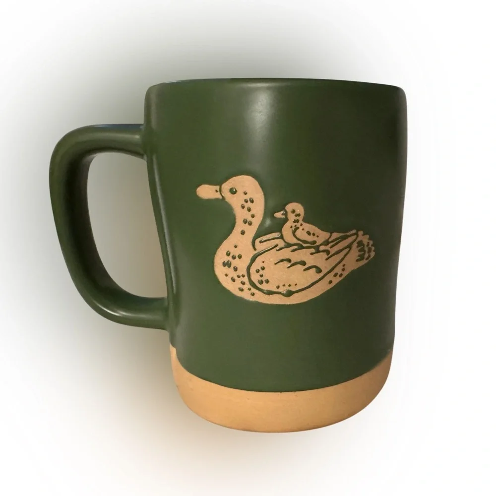 NEW Rae Dunn Artisan Dad Mug Green Tan Duck Double Sided Coffee Cup